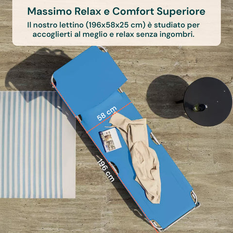 Lettino Da Mare Pieghevole Con Parasole In Alluminio - Blu
