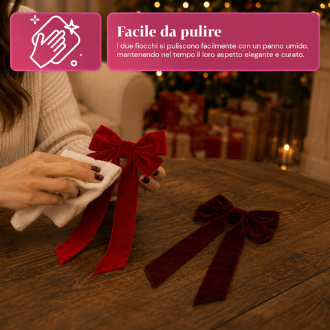saint joy fiocchi per albero di natale in velluto set 2 bordeaux e rosso ean 8050043127990