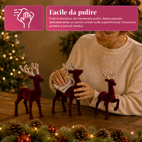saint joy renne natalizie in velluto rosso set 3 pezzi decorazione da tavolo ean 8050043128300