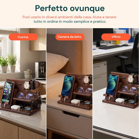 avilia home organizer da scrivania in legno con supporto smartphone e porta orologi compreso di alloggiamento per il cavo ricarica 255x15x185 cm ean 8052879011412