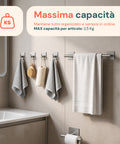 avilia home set 5 accessori bagno adesivi grigio in acciaio inox portata 25kg completo di porta rotolo e ganci per asciugamani ean 8052879012020