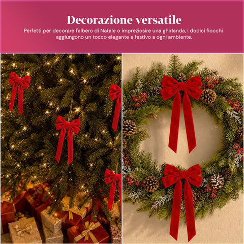 saint joy fiocchi per albero di natale in velluto rosso set 12 10x21 cm ean 8050043128492