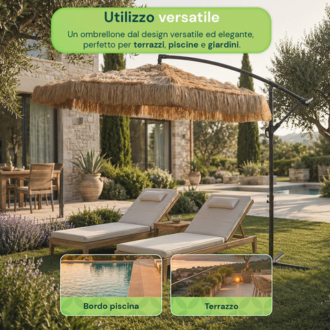 zendea ombrellone lampara da giardino effetto rafia altezza 275m con struttura in acciaio al carbonio con manovella e sostegno a croce ean 8050030810720