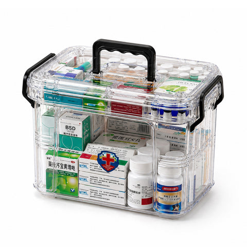 avilia home organizer per farmaci trasparente a 2 livelli con maniglia e chiusura a clip 8 scomparti superiori 235x17x135 cm ean 8052879011375
