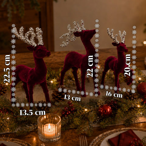 saint joy renne natalizie in velluto rosso set 3 pezzi decorazione da tavolo ean 8050043128300