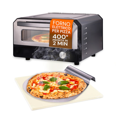 Elektrischer Pizzaofen mit Schamottstein und Edelstahlspatel 33x26cm