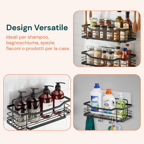 avilia home set 2 mensole adesive da parete in acciaio nero per bagno e cucina ean 8052879010668