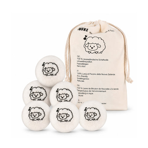 Set mit 6 wiederverwendbaren Trocknerbällen aus Wolle – Durchmesser 7 cm