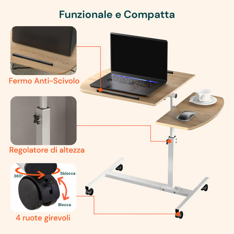 avilia scrivania regolabile con ruote e ripiano inclinabile salvaspazio multiuso ean 8056819050271