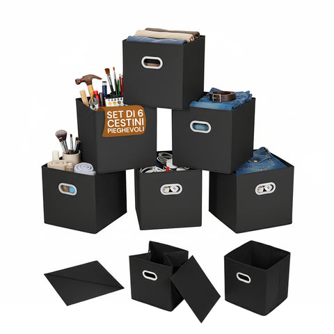 Set mit 6 faltbaren, platzsparenden Körben mit Griff aus Kunststoff – 27x27x27 cm