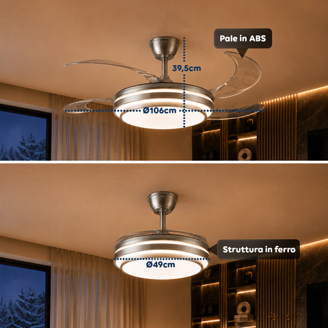 wintem ventilatore da soffitto con pale in abs richiudibili e luce led 72w dimmerabile 32w silenzioso telecomando e 6 velocita ean 8052286432312