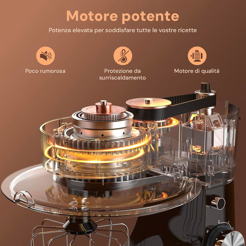 Avilia Impastatrice Planetaria 1500W Ciotola Inox 5L 10 Velocità con Ricettario, Accessori e Funzione Pulse Nera Ean-8056819047578