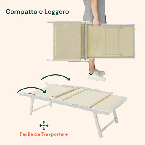 Lettino Da Mare Pieghevole Con Parasole In Alluminio 183x61x38cm Beige