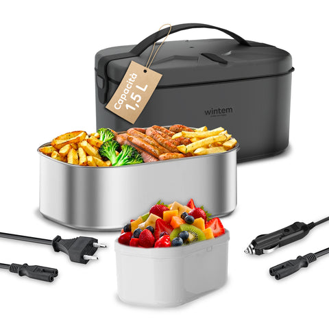 Lunchy+ 3-in-1 Elektrischer Speisenwärmer 80W aus Edelstahl für Zuhause und Auto