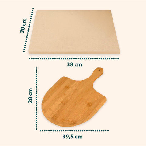 Set Pietra Refrattaria e Pala in Bambù per Pizza Croccante Fatta in Casa