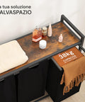 Avilia Mobile Portabiancheria  Struttura in Acciaio con 3 Cestini Estraibili e Ripiano in MDF Salvaspazio Multiuso 114L Ean 8056819050721