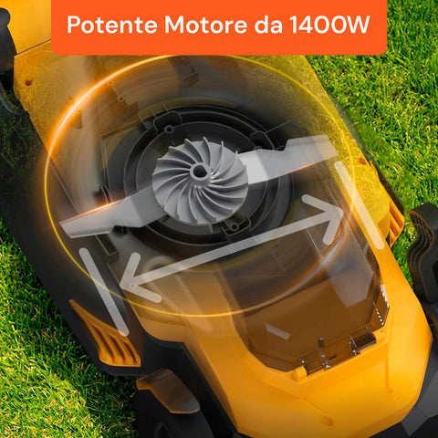 Tosaerba Elettrico 1400W a Spinta con Sacco 35L e 5 Altezze di Taglio