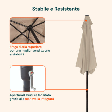 Ombrellone da Giardino 3x3 Regolabile con Snodo Inclinabile e Carrucola