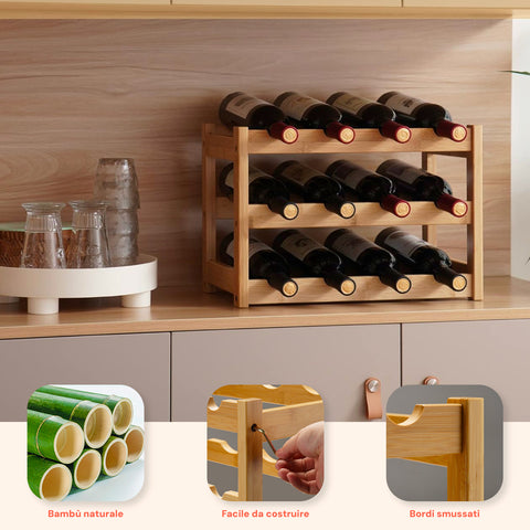 Avilia Organizer Portabottiglie Vino Compatto in Bambù 12 Bottiglie per Spazi Ridotti Ean 8056819052688