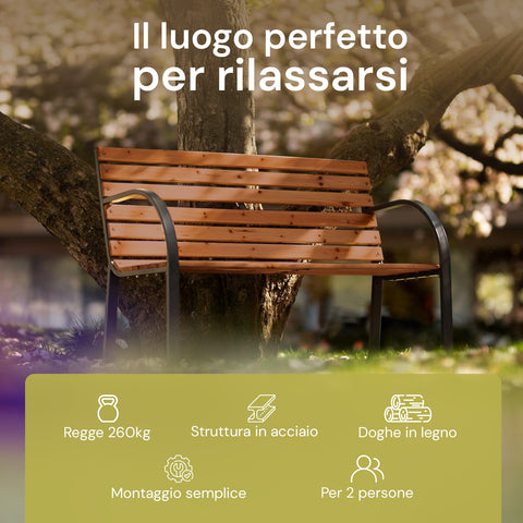 Panca Parco In Acciaio Nero E Legno Verniciato Con Struttura Epossidica