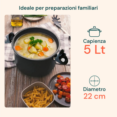 Pentola Con Scolapasta Antiaderente In Alluminio 22cm 5l