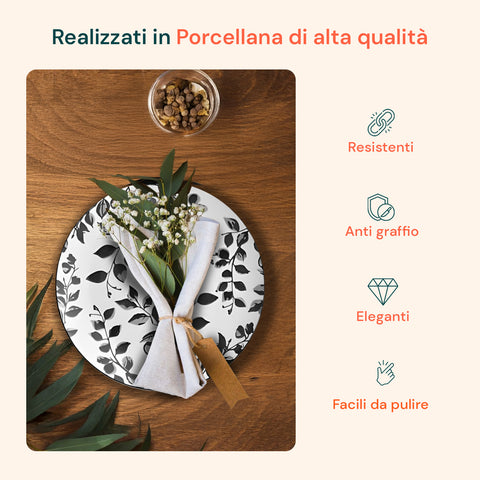Servizio Piatti 18 Pezzi In Porcellana Decoro Botanic Per 6 Posti Tavola