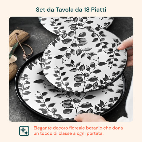Servizio Piatti 18 Pezzi In Porcellana Decoro Botanic Per 6 Posti Tavola