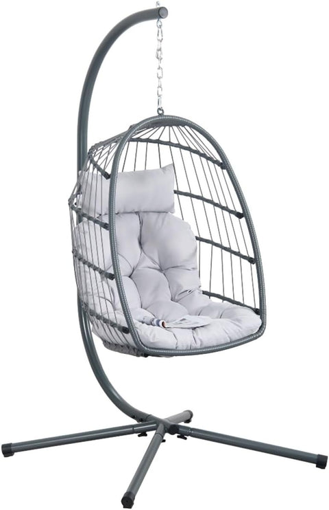 Poltrona a Dondolo Sospesa Gaia Grey in Rattan Artificiale Grigio Struttura Acciaio con Cuscini e Portata 140 kg Ean 8023755069100