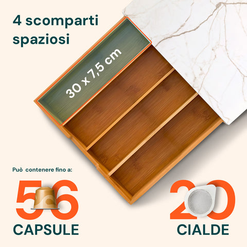 Cassetto Porta Cialde e Capsule in Bambù con Ripiano in Vetro Vari Sfondi