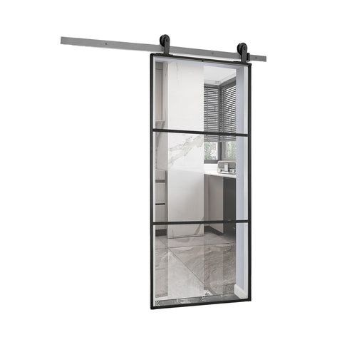 Glasschiebetür mit transparentem Glas und Aluminiumrahmen 96x220cm Schwarz