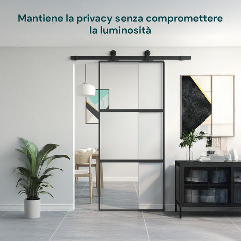 Porta Scorrevole Con Vetro Trasparente E Struttura In Alluminio 96x220cm Nero