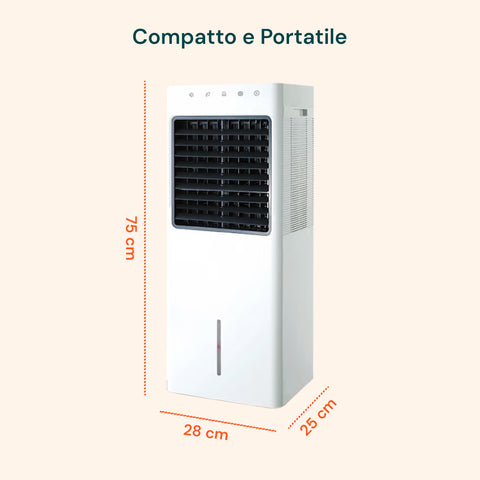 Raffrescatore d'aria compatto e portatile con dimensioni 75x28x25cm - Condizionatore evaporativo con tanica da 8L, pannello touch e telecomando, design salvaspazio ideale per casa e ufficio
