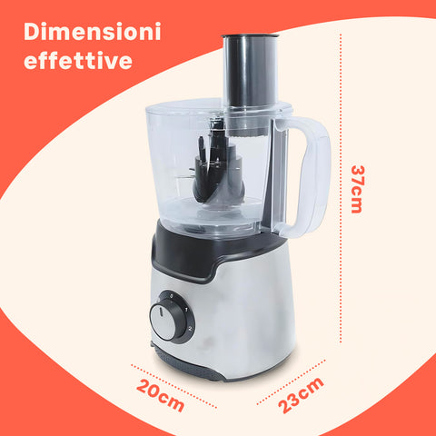 Robot da Cucina Multifunzione Food Processor 600W Contenitore 1,25L con Lame e Dischi in Acciaio Ean-7426896418652