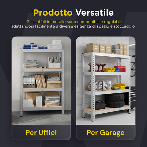 Scaffale Modulare con Struttura in Metallo e 4-5 Ripiani MDF Resistenti
