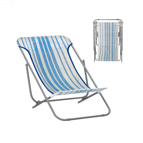 Sdraio Beach Pieghevole da Esterno in Acciaio e Textilene Bianco Blu