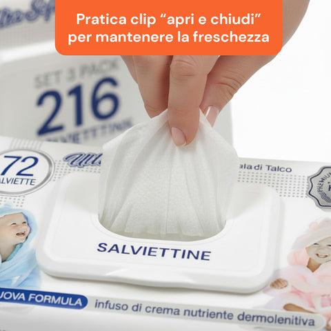 Salviette Neonato al Talco – 216 /1 296 Pz con Crema Dermolenitiva