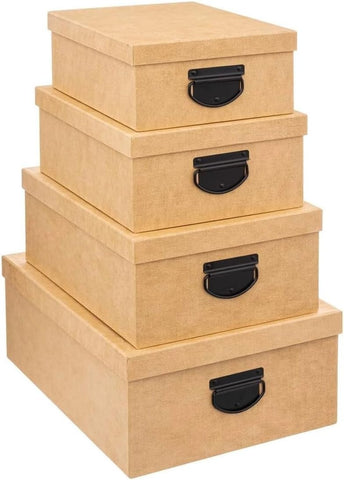 Aufbewahrungsboxen mit Jute-Effekt und Griffen im 4er-Set