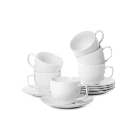 avilia set 6 tazze caffe in porcellana 80cc con piattino e decoro floreale in rilievo ean 8056897157367