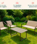 Set Nizza Salotto Con Tavolo In Vetro Divano E 2 Poltrone In Textilene Beige