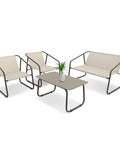 Set Nizza Salotto Con Tavolo In Vetro Divano E 2 Poltrone In Textilene Beige