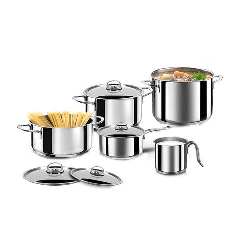 Topfset 9-teilig Edelstahl 18/10 mit Kochtöpfen, Kasserollen und Milchtopf