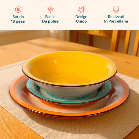 Set piatti stoneware in uso quotidiano in cucina, 18 pezzi facili da pulire, design unico dipinto a mano per ogni occasione