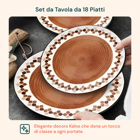 Servizio Piatti 18 Pezzi In Porcellana Decorazione Kalos Per 6 Posti Tavola