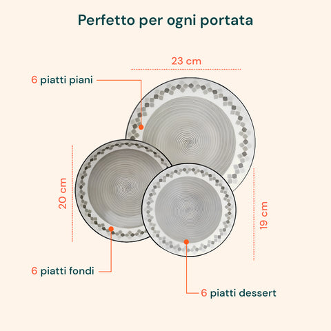 Servizio Piatti 18 Pezzi In Porcellana Decorazione Kalos Per 6 Posti Tavola