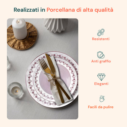 Servizio Piatti 18 Pezzi In Porcellana Decorazione Kalos Per 6 Posti Tavola