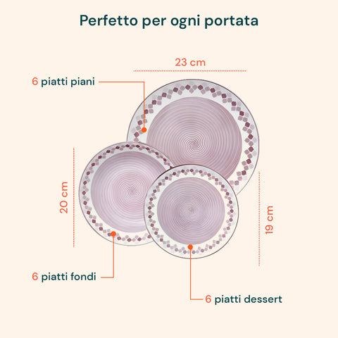 Servizio Piatti 18 Pezzi In Porcellana Decorazione Kalos Per 6 Posti Tavola