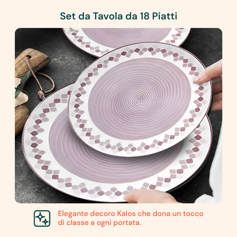 Servizio Piatti 18 Pezzi In Porcellana Decorazione Kalos Per 6 Posti Tavola