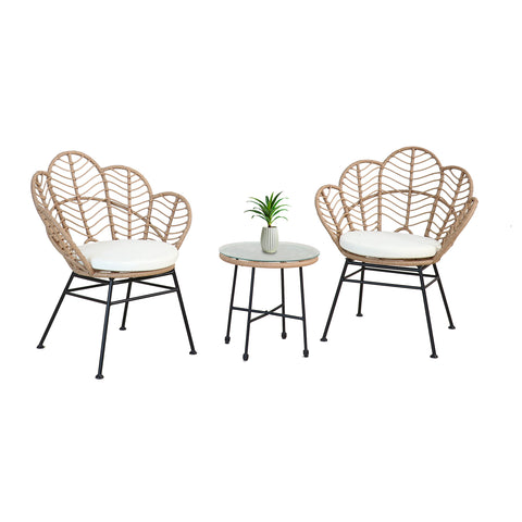 Fiji Lounge-Set mit Glastisch und 2 Polyrattan-Sesseln