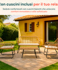 Set Cebu Salotto Con Tavolo In Vetro Divano E 2 Poltrone In Polyrattan