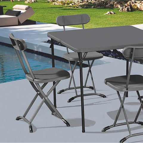 Set Tavolo Pieghevole a Valigetta con 4 Sedie in Acciaio Verniciato Antracite Horeca Ean-8023755053482